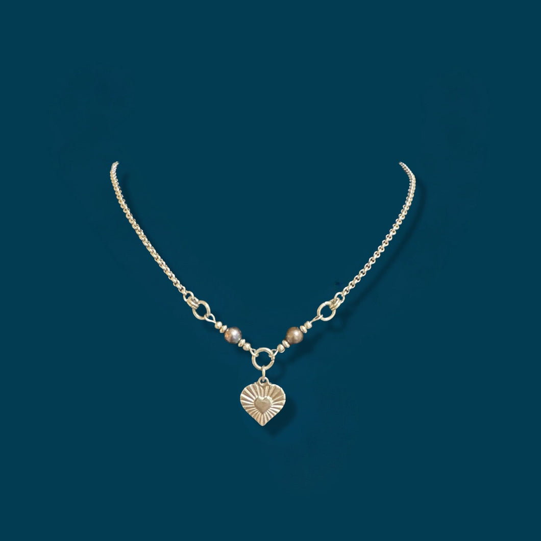 Burst Heart Black Pearl Necklace