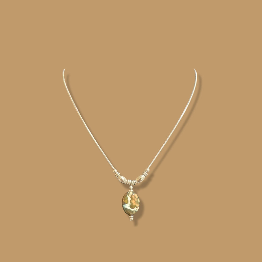 Brown Swirl Oval Stone Necklace