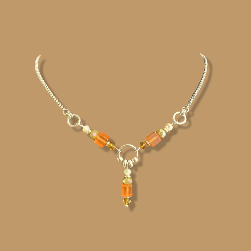Orange and Earth Tone Colorblock Centerpiece Necklace