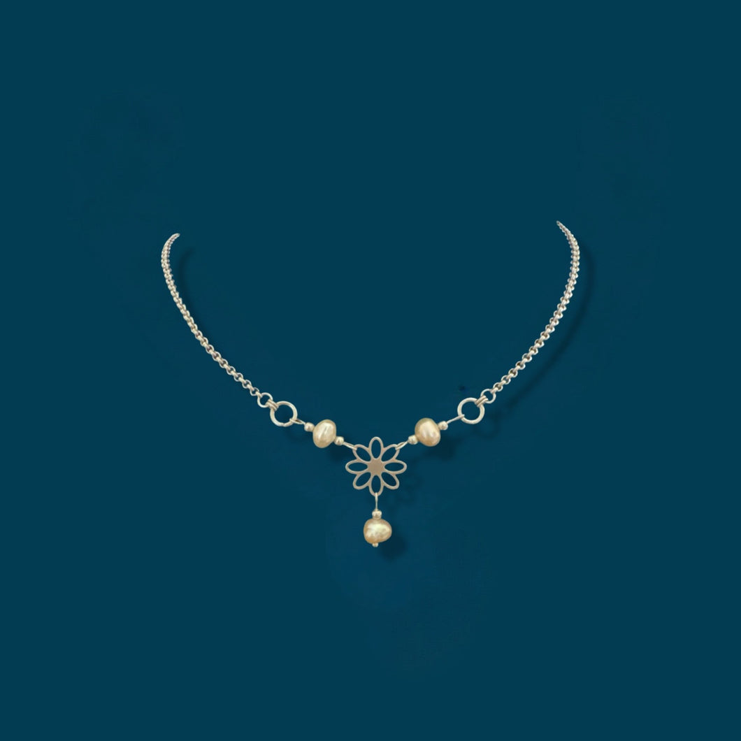 Peach Freshwater Flower Centerpiece Necklace