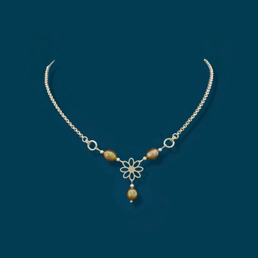Brown Freshwater Pearl Flower Centerpiece Necklace