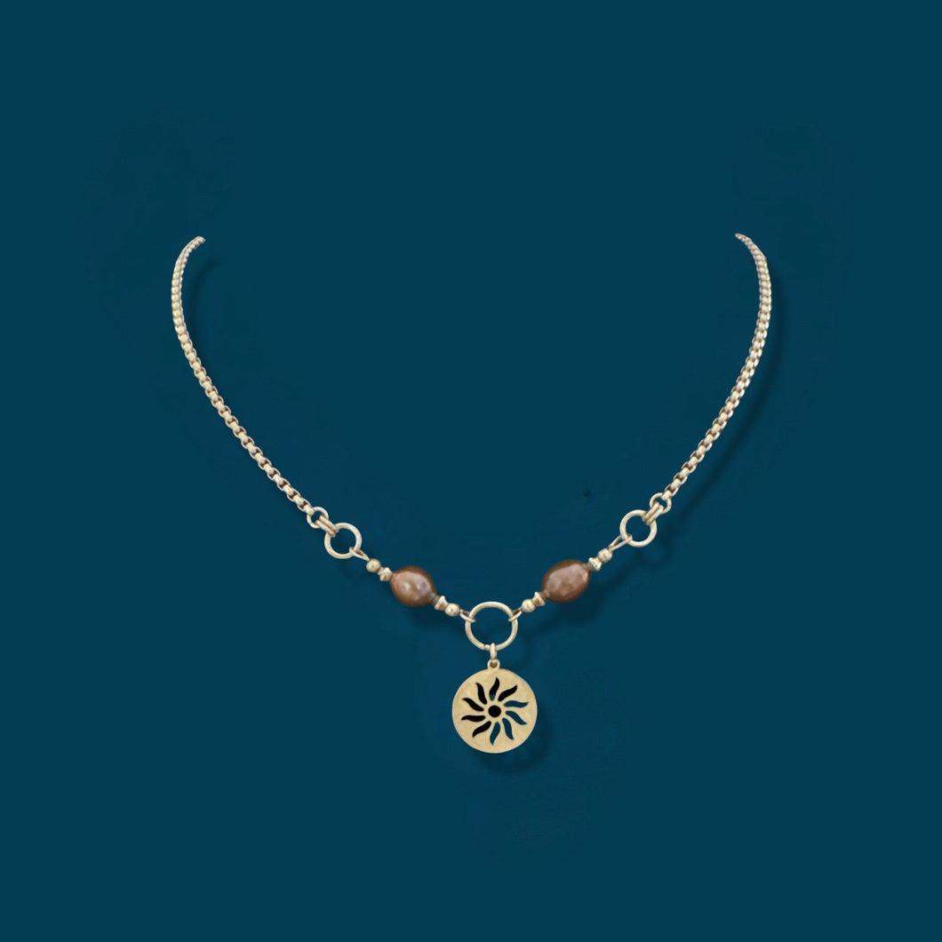 Brown Freshwater Pearl and Sun Necklace