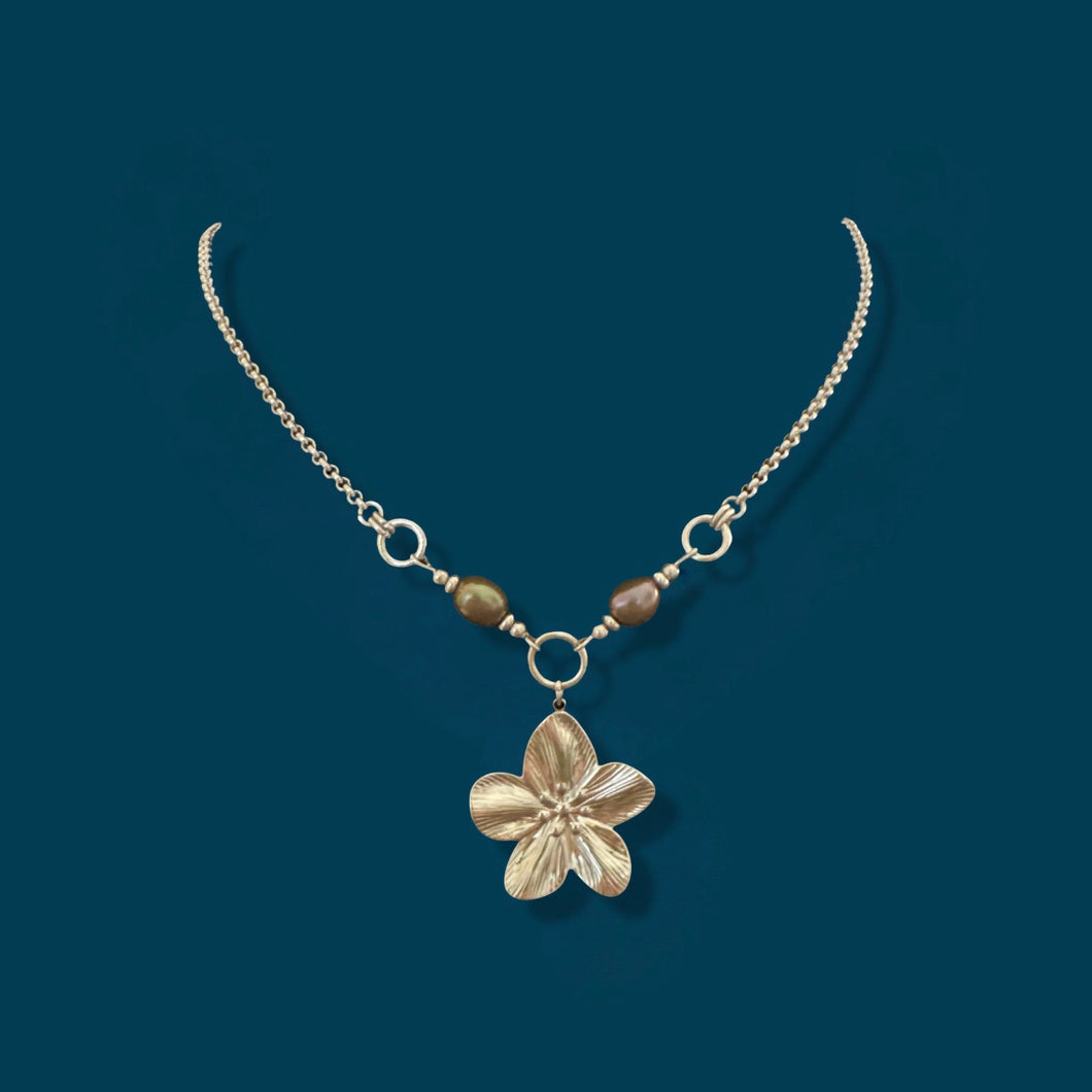 Brown Freshwater Pearl and Hibiscus Flower Necklace
