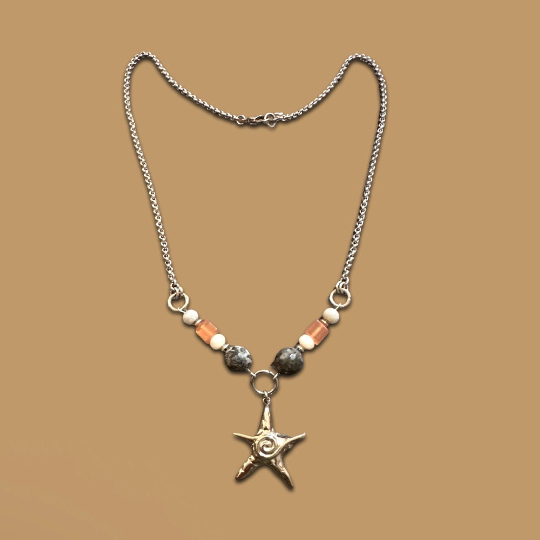 Grey and Orange Starfish Necklace