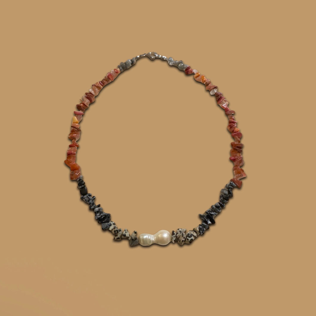 Red Jasper with Black Stones and Large Freshwater Pearl