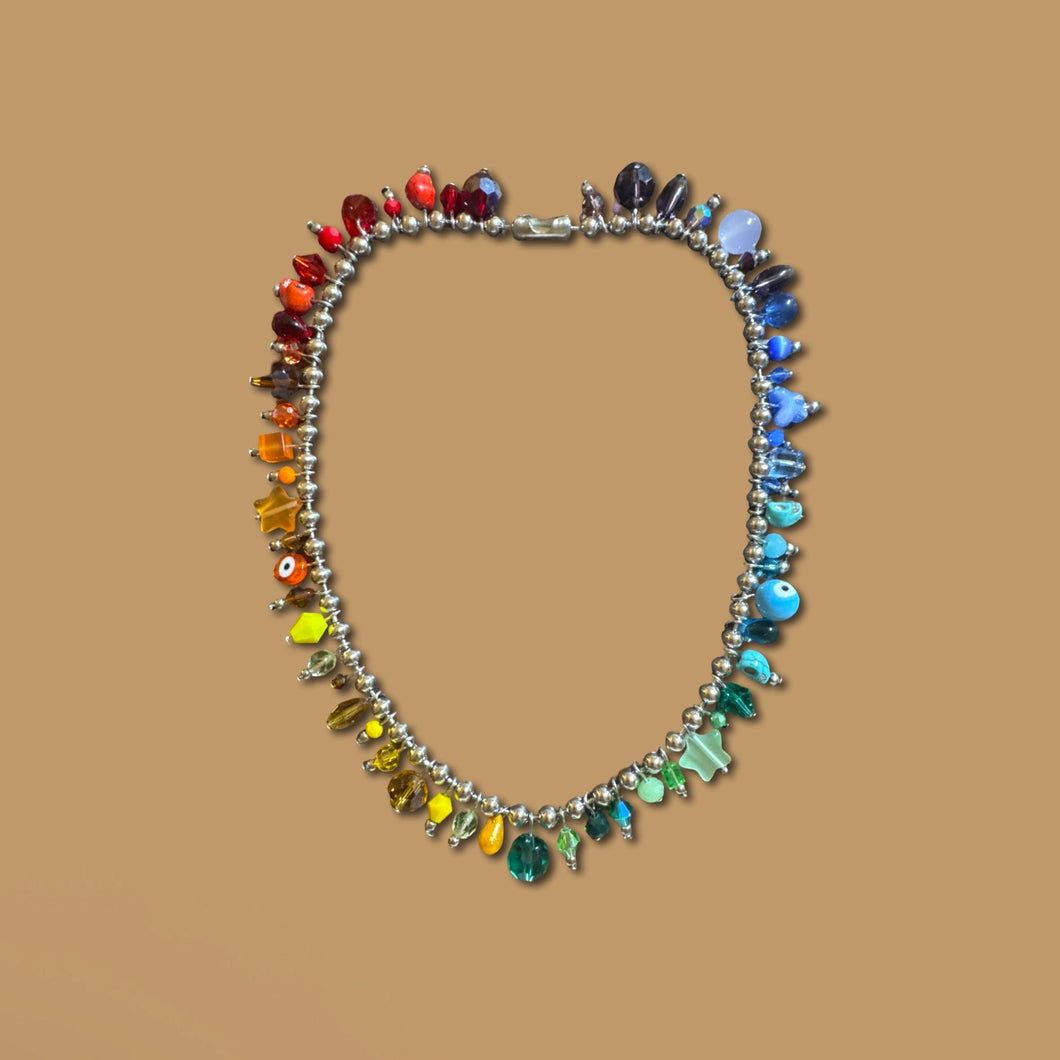 Gradient Mixed Bead Fringe Necklace