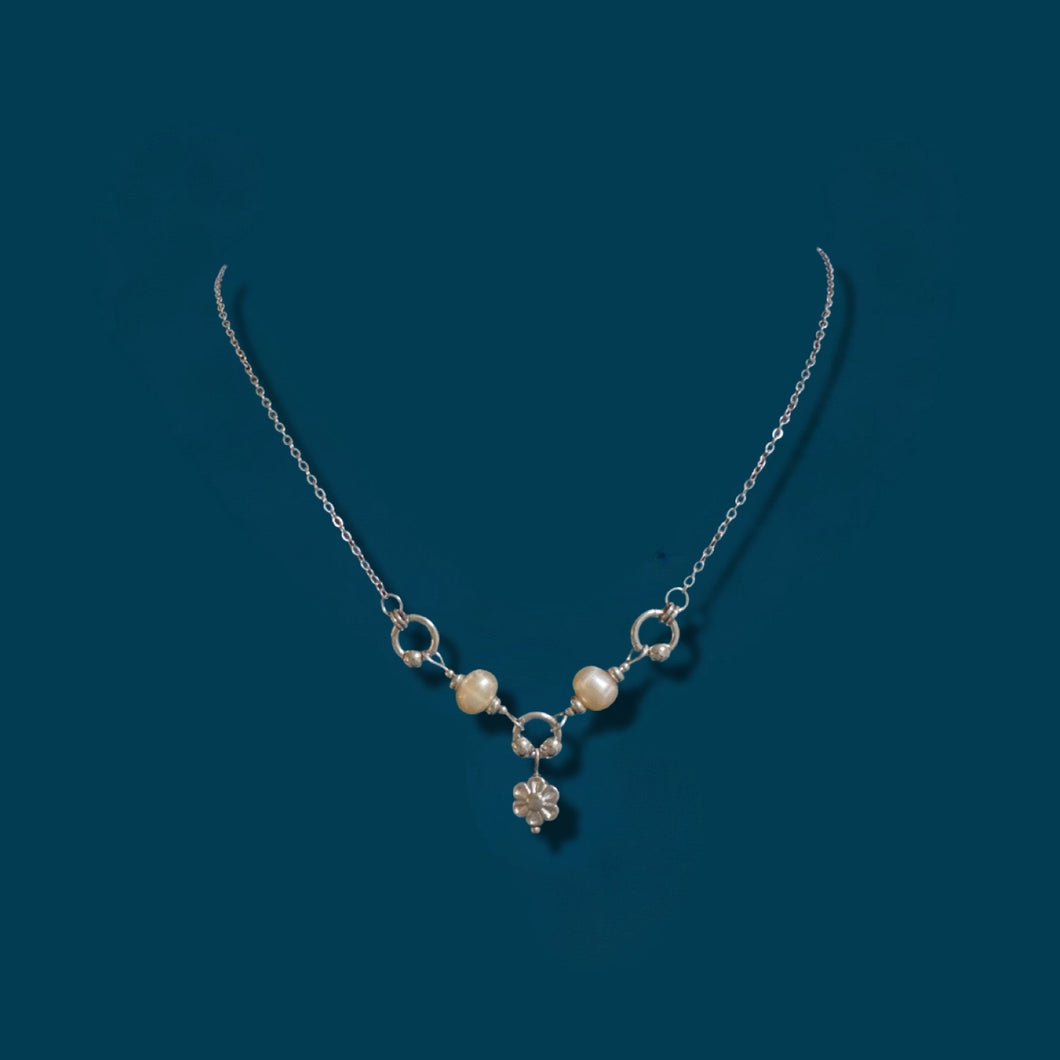 Peach Freshwater Flower Centerpiece Necklace