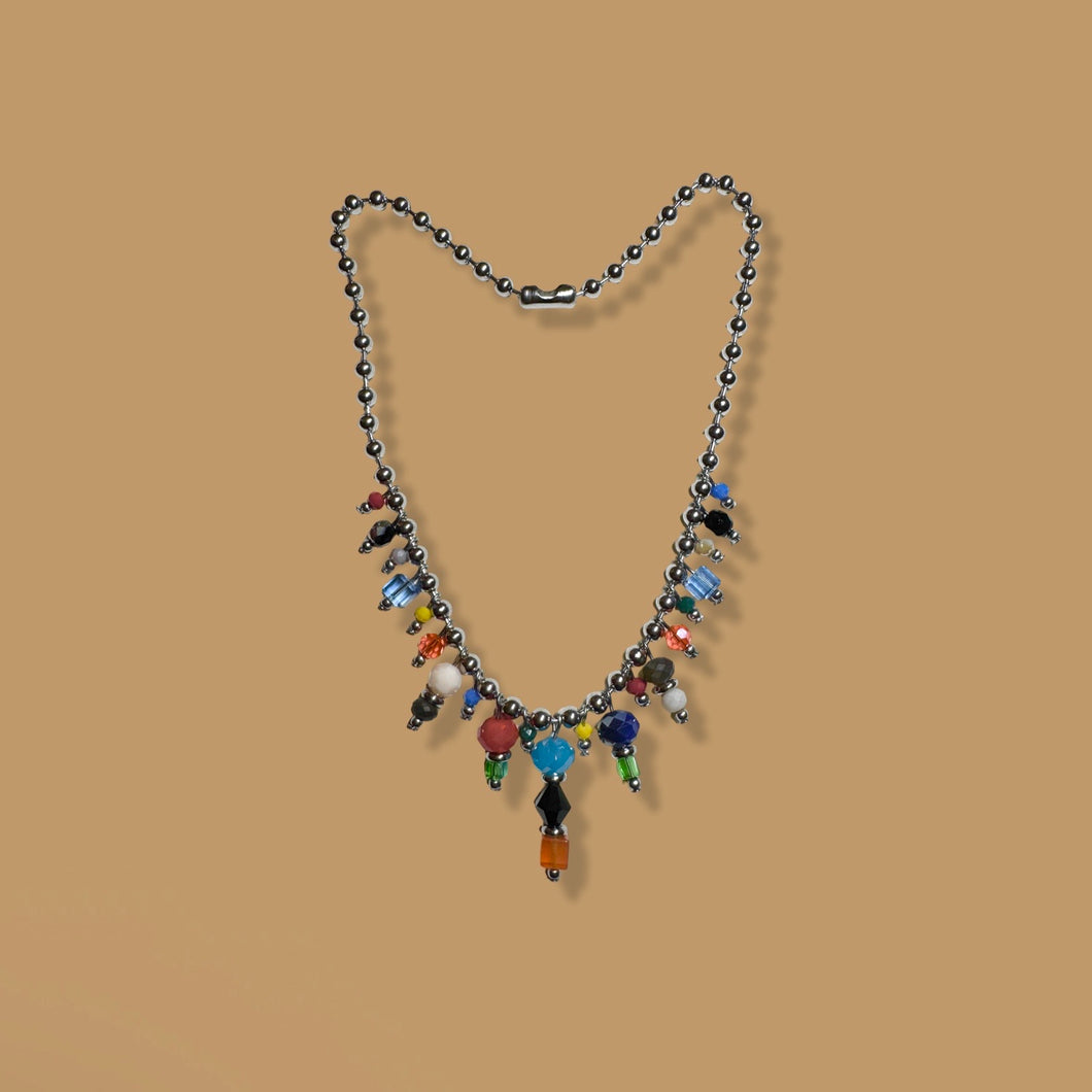 Mixed Glass Bead and Pearl Bib Necklace