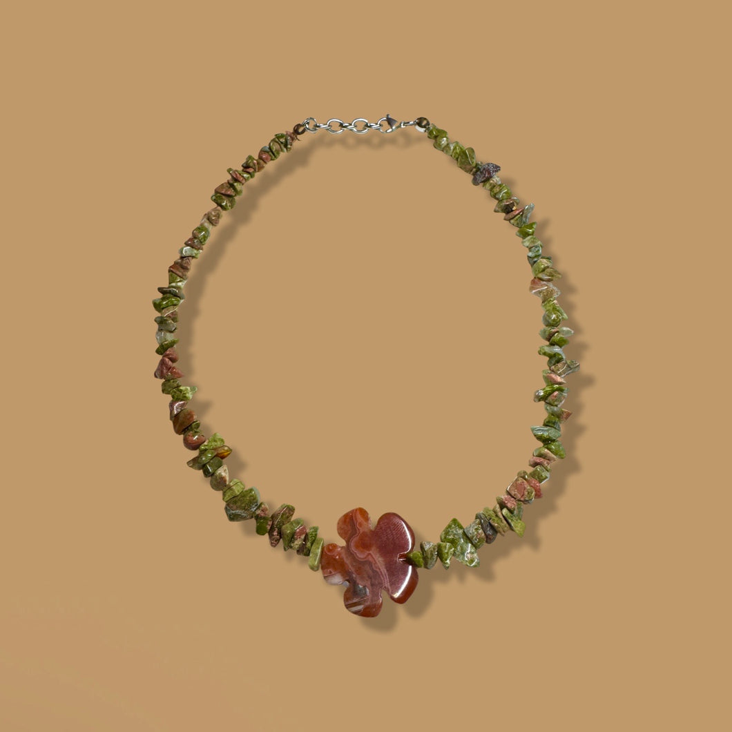 Green and Orange Jasper and Flower Stone Necklace