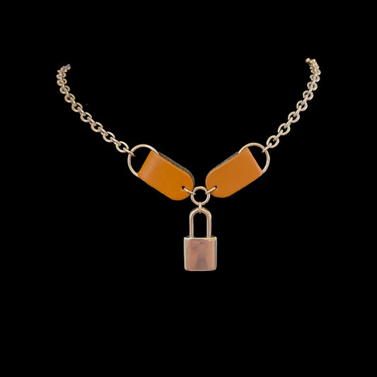 Tan Leather Tab Necklace