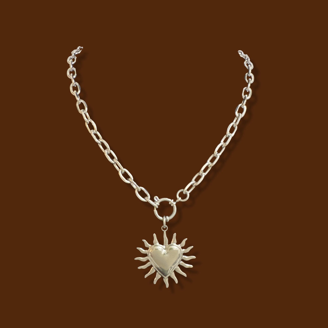 Front Clasp Removable Pendant Flame Heart Necklace