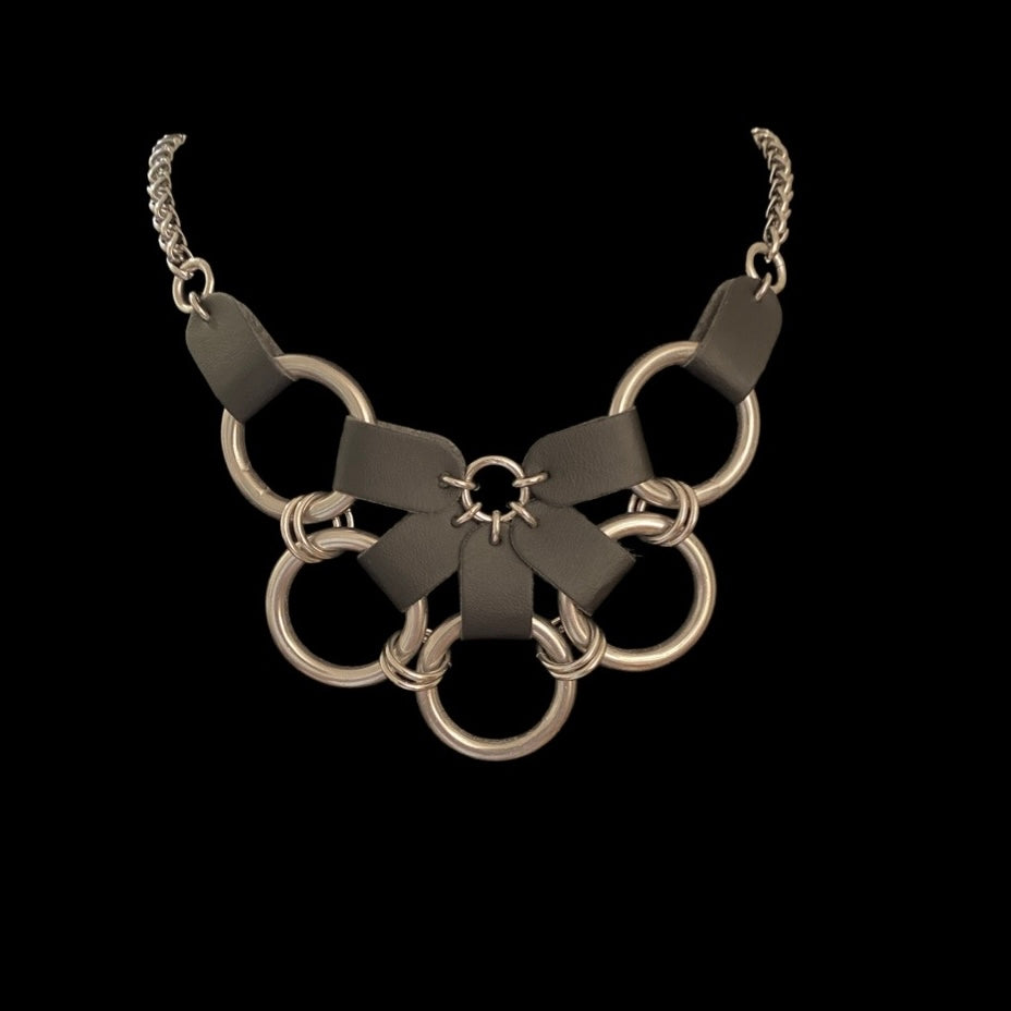 Black Leather O Ring Bib