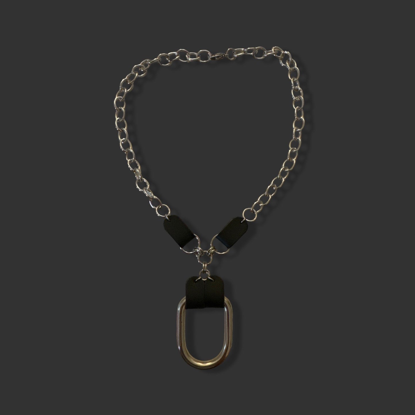 Oblong Ring and Leather Necklace