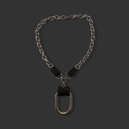 Oblong Ring and Leather Necklace