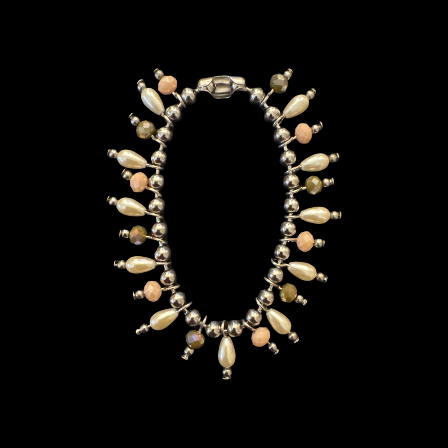 Olive, Nude and Pearl Fringe Bracelet