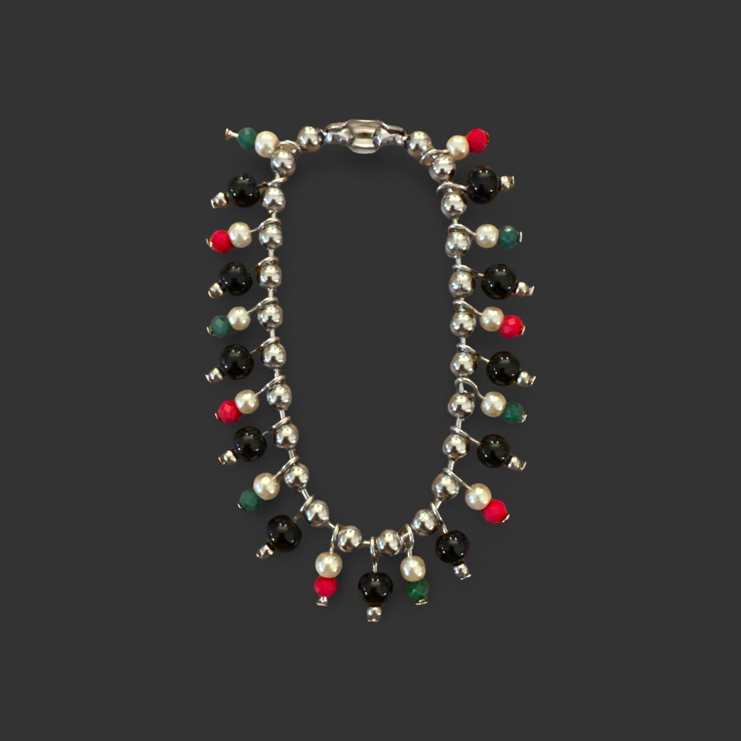 Red, Black and Green Fringe Necklace