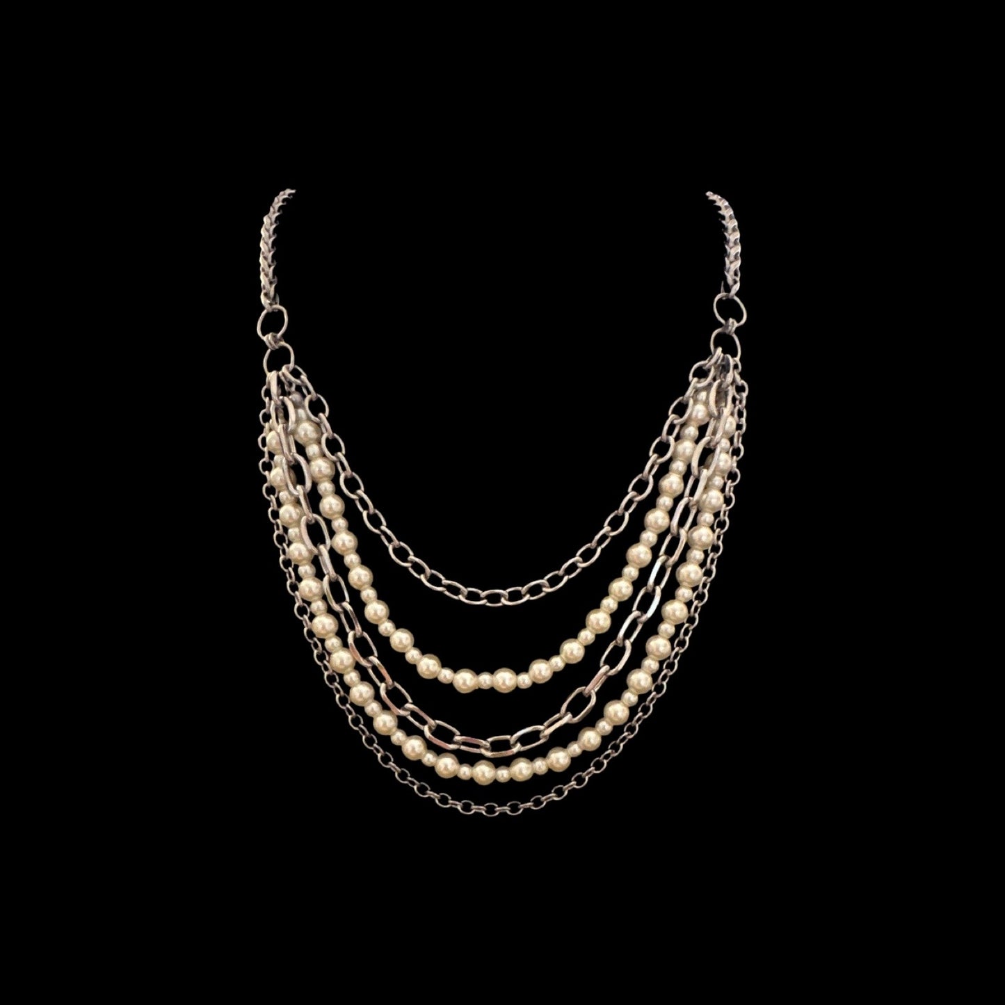 Mixed Chain and Pearl Drape Necklace