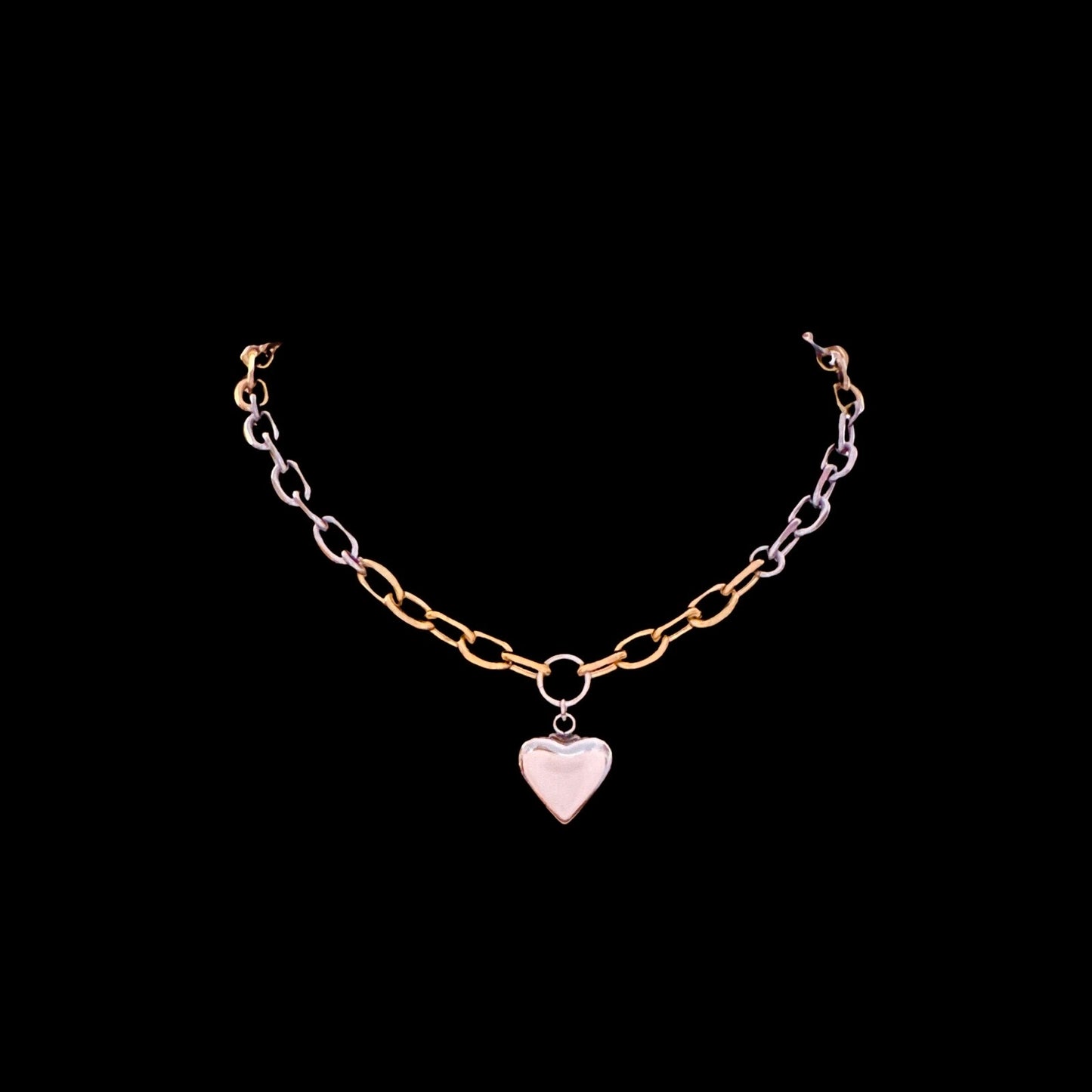 Striped Mixed Metal Heart Necklace