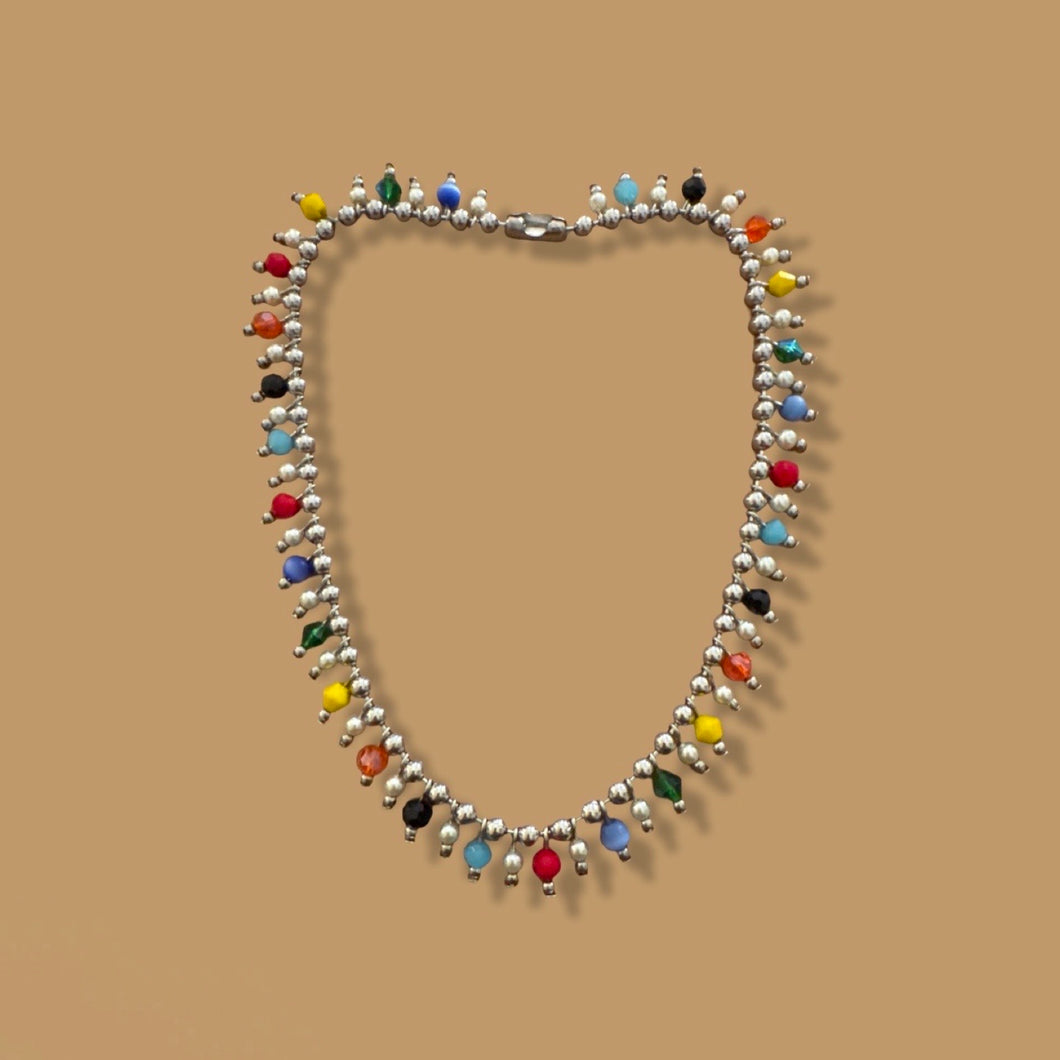Gem Tones Mixed Bead and Pearl Fringe Necklace